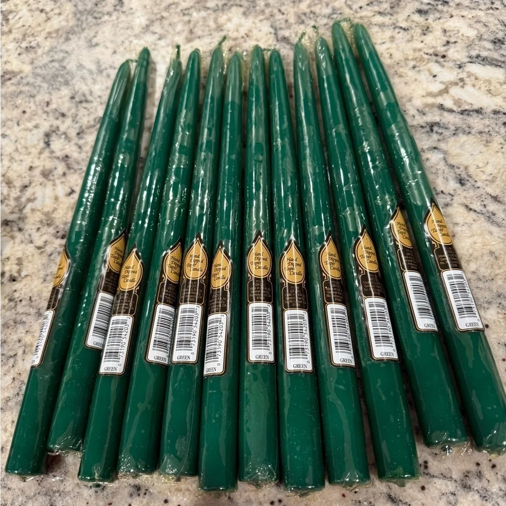 General Wax Company 12 Hand Dipped Tapered Green Candles in Wrap 12 Inches Xmas
